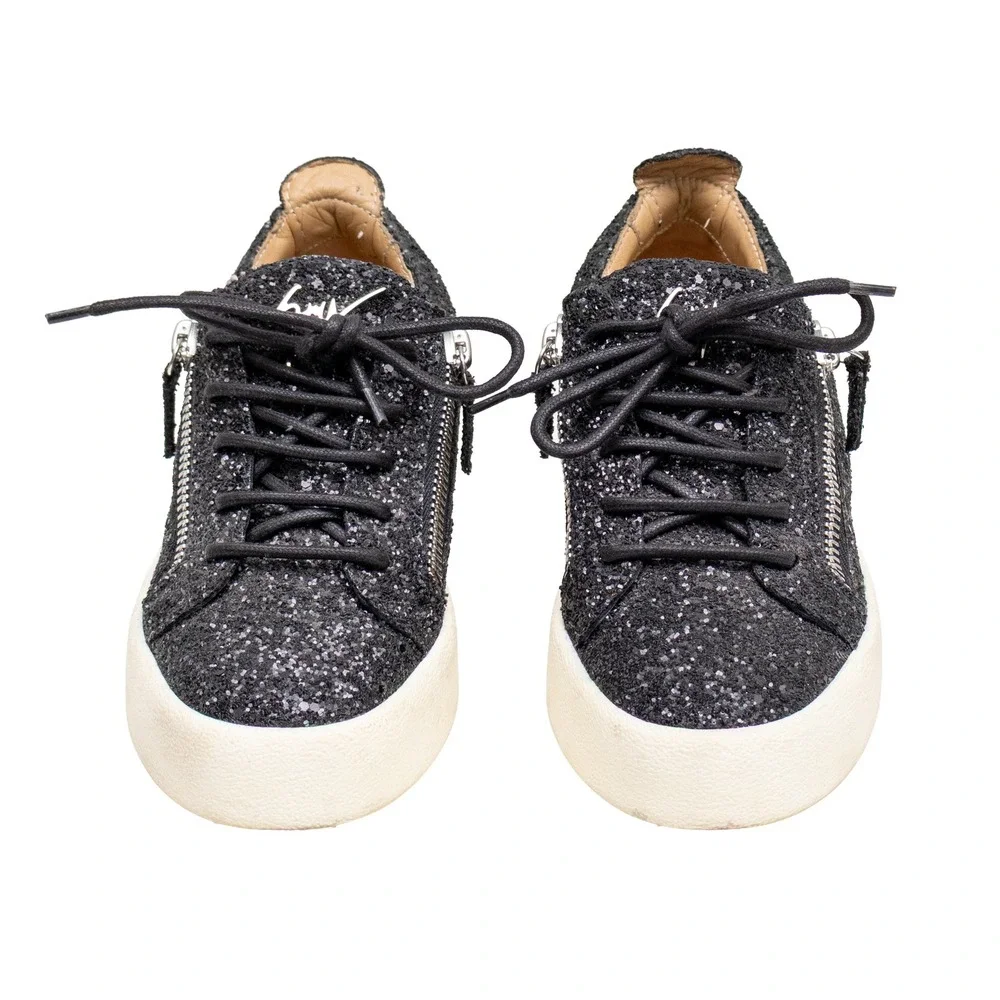 Giuseppe Zanotti Black Glitter Jour Nuit Side Zip Sneakers EU 37 US 7